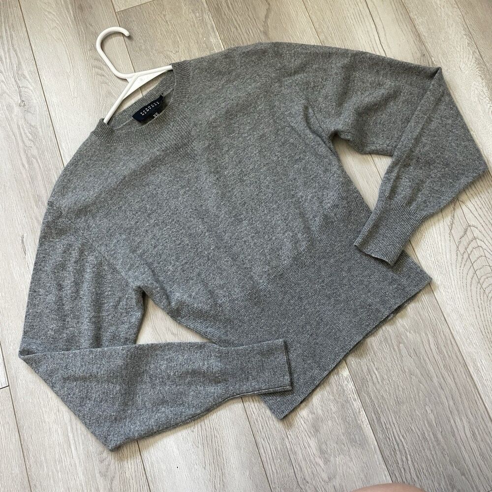 Barneys Cashmere Sweater crewneck ribbed crop womens Gray (xsmall) minimalist